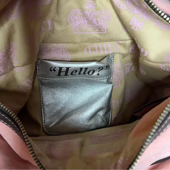 Vintage Y2K Juicy Couture Baby Pink Velour Crown Hobo Shoulder Bag - Picture 12 of 16